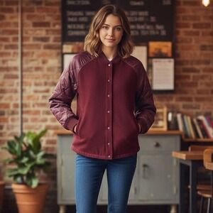 Burton Dryride Down Jacket Womens Sz M‎ Maroon Quilted Sleeve Insulated Outdoor